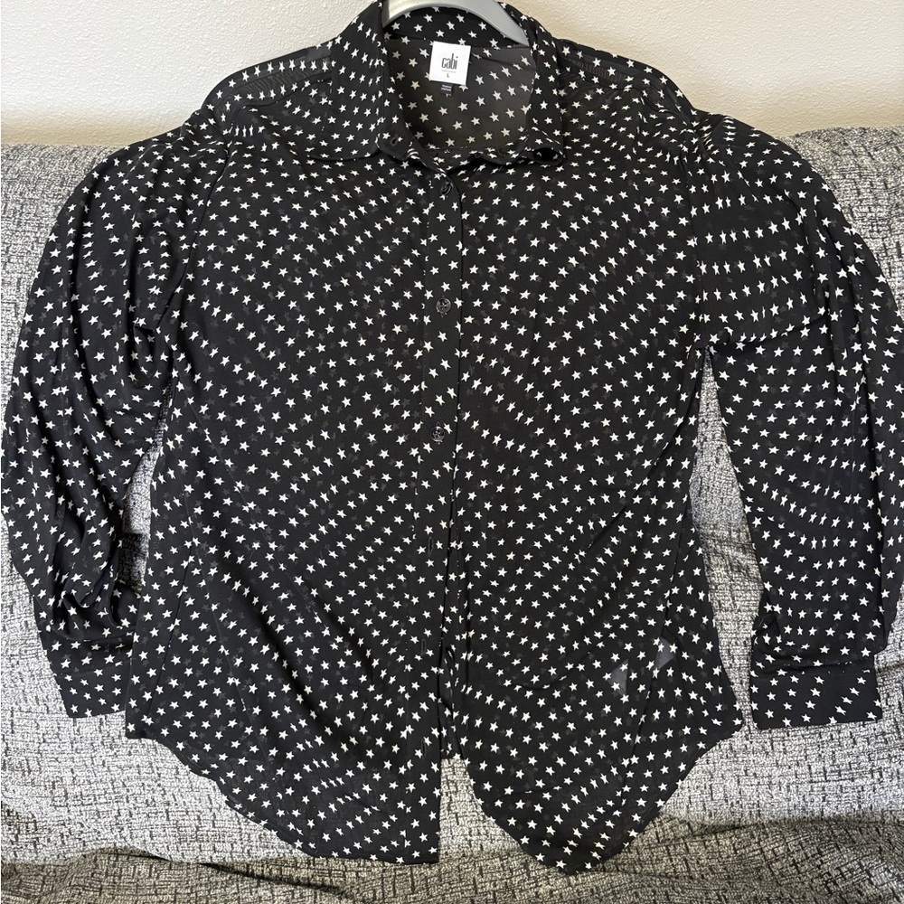 CAbi Black and White Star Print Blouse